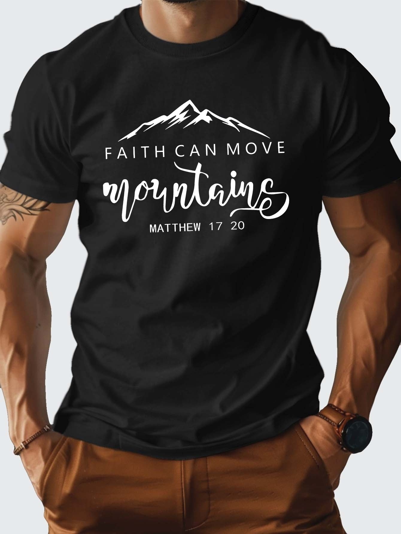 FAITH CAN MOVE Mountains Men's Christian T-shirt claimedbygoddesigns