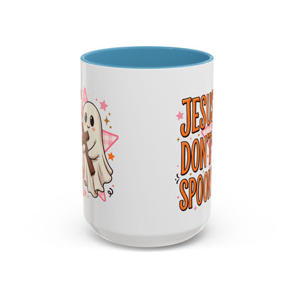 Accent Coffee Mug — "Jesus Don't Spook!" Cute Ghost Christian Coffee Mug (11/15oz)