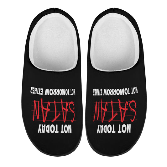 Not Today Satan Not Tomorrow Either Unisex Rubber Autumn Christian Slipper Room Shoes popcustoms