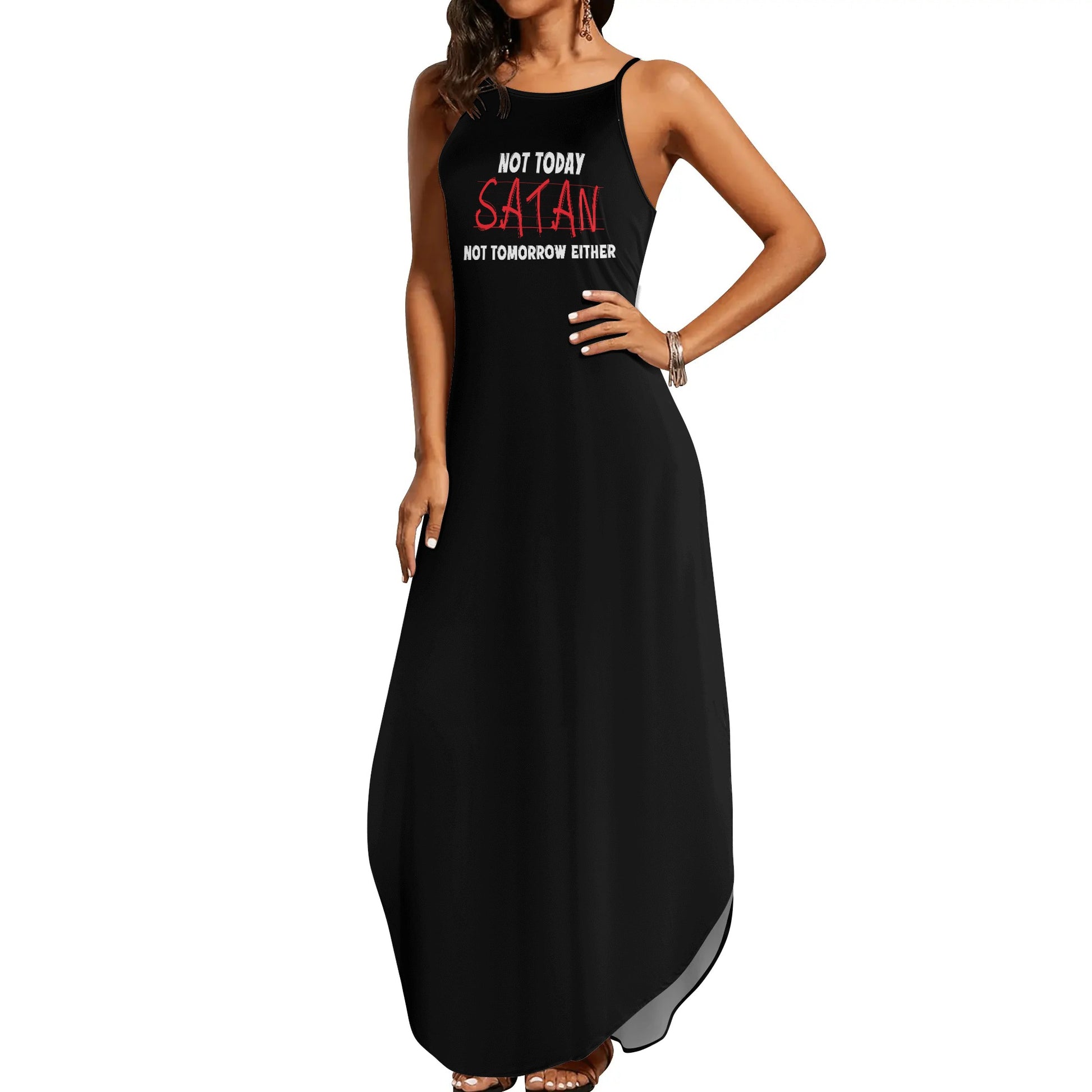 Not Today Satan Not Tomorrow Either Womens Christian Elegant Sleeveless Summer Maxi Dress popcustoms