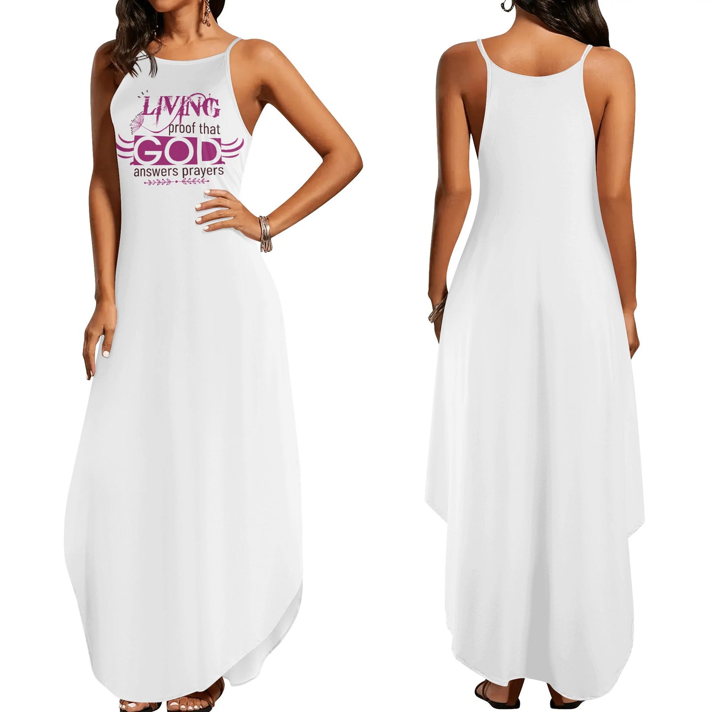Living Proof That God Answers Prayers Womens Christian Elegant Sleeveless Summer Maxi Dress popcustoms