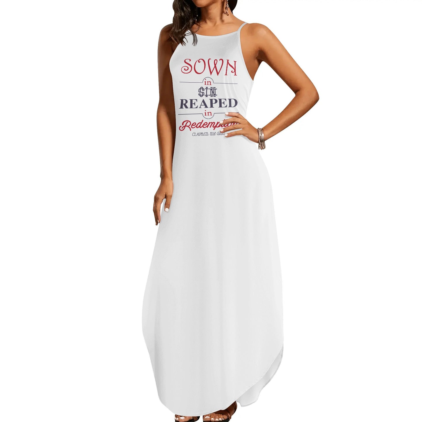 Sown In Sin Reaped In Redemption Womens Christian Elegant Sleeveless Summer Maxi Dress popcustoms