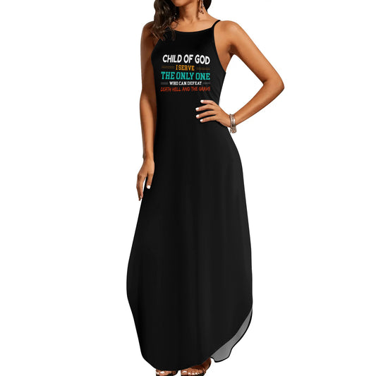 Child Of God I Serve The Only One Who Can Defeat Death Hell And The Grave Womens Christian Elegant Sleeveless Summer Maxi Dress popcustoms
