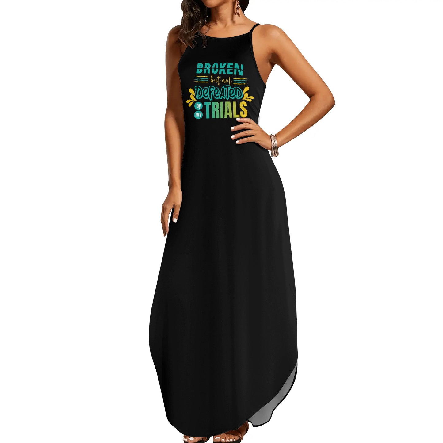 Broken But Not Defeated By My Trials Womens Christian Elegant Sleeveless Summer Maxi Dress popcustoms