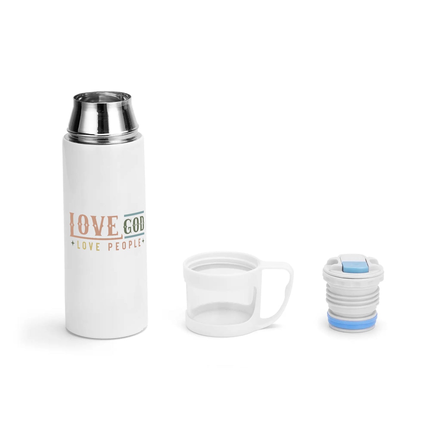 Love God Love People Christian Vacuum Bottle with Cup popcustoms