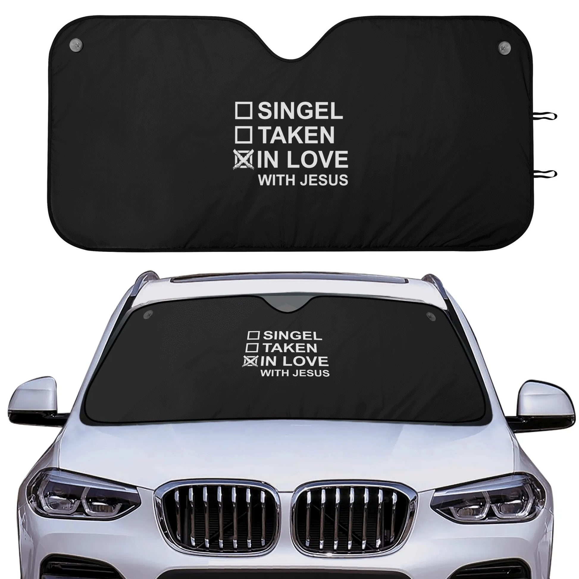 Single Taken In Love With Jesus Car Sunshade Christian Car Accessories popcustoms