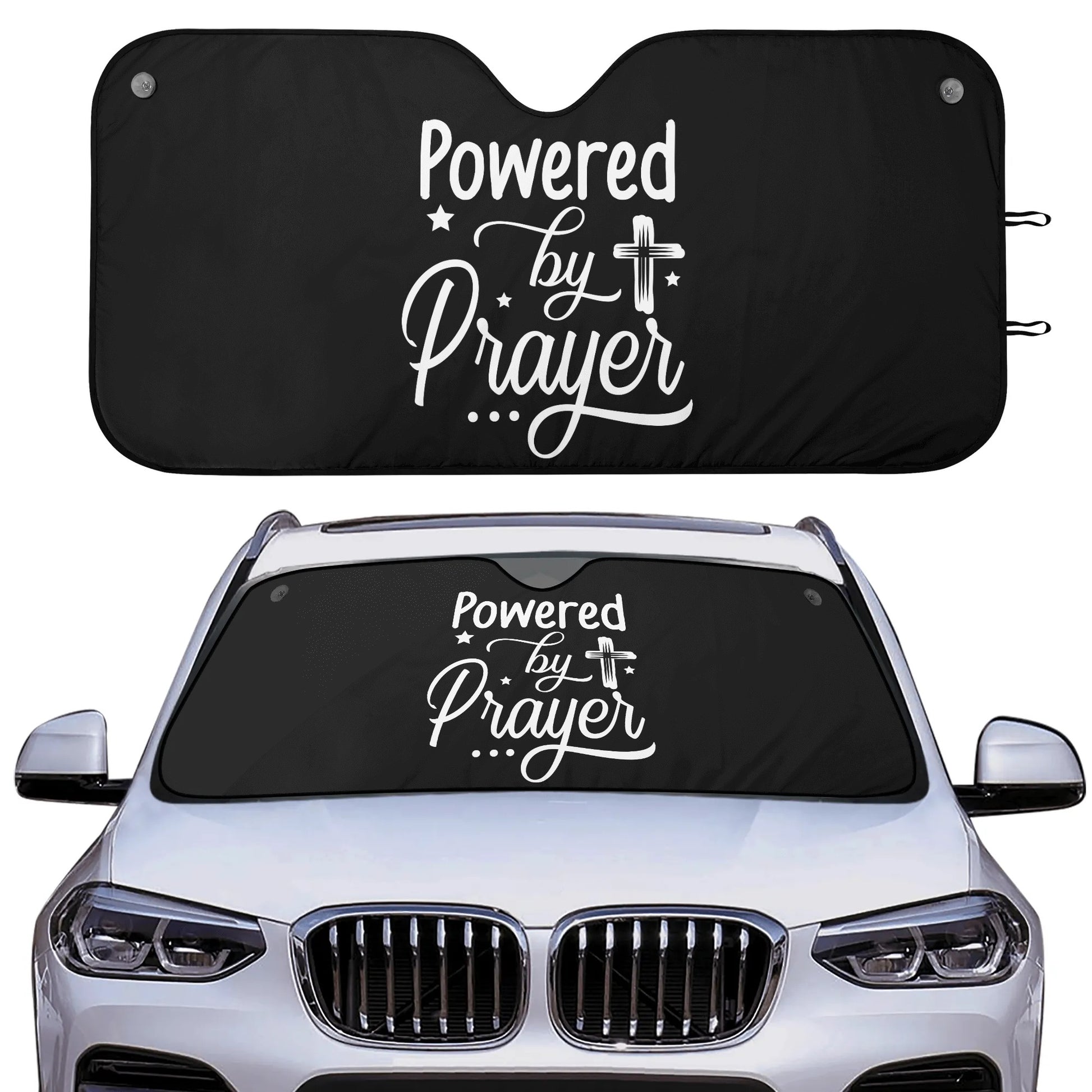 Powered By Prayer Car Sunshade Christian Car Accessories popcustoms