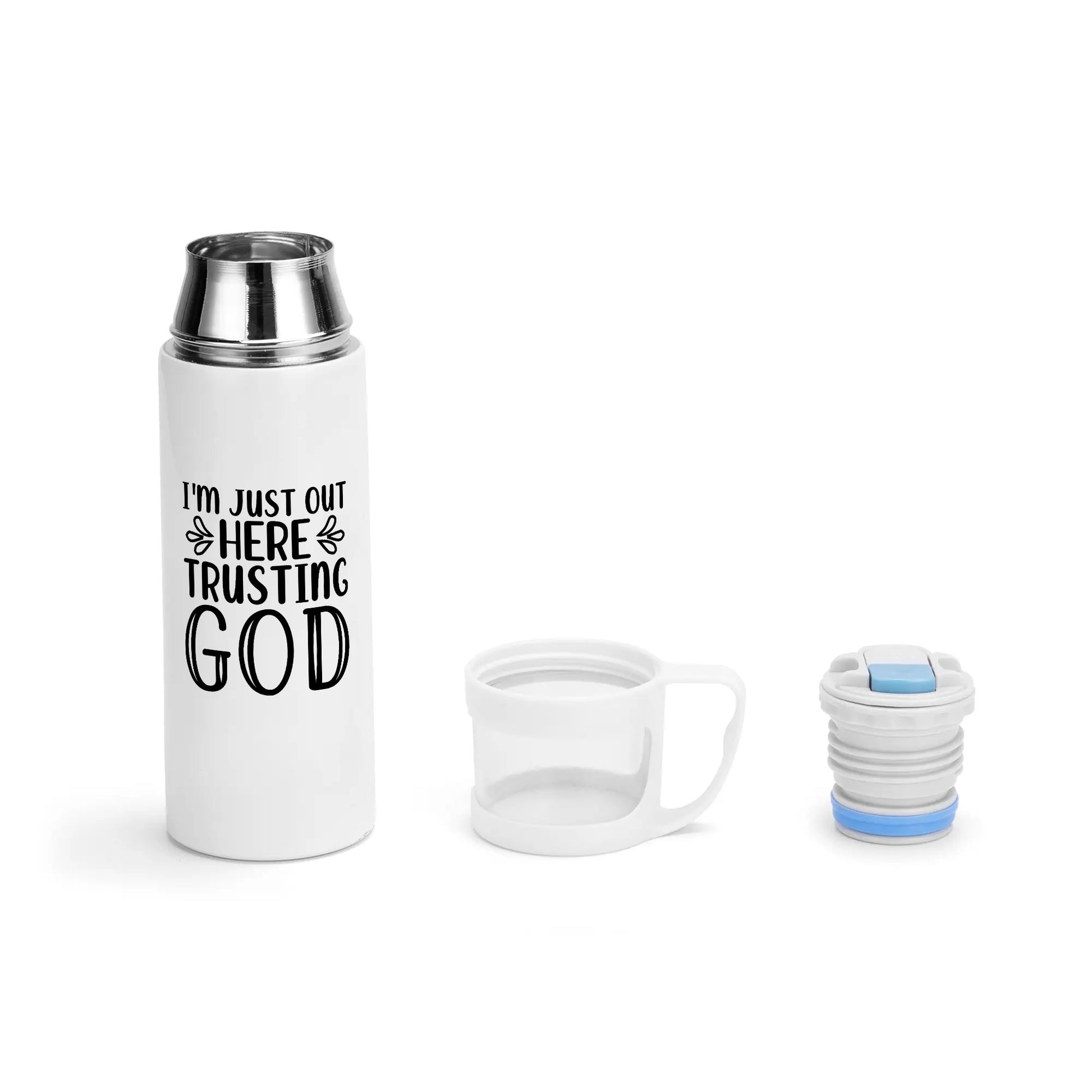 Im Just Out Here Trusting God Christian Vacuum Bottle with Cup popcustoms