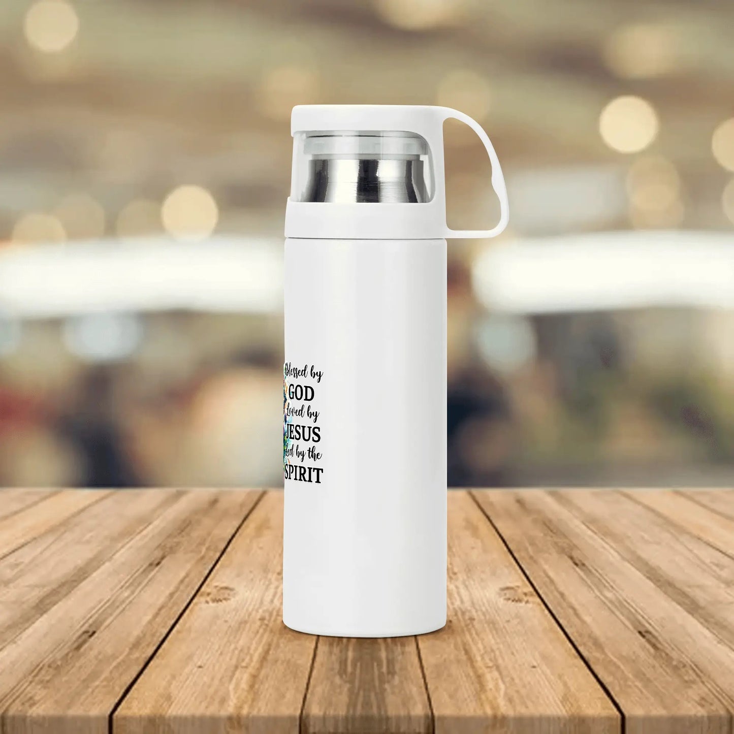 Blessed by God Loved by Jesus Led by the Holy Spirit Christian Vacuum Water Bottle with Cup popcustoms