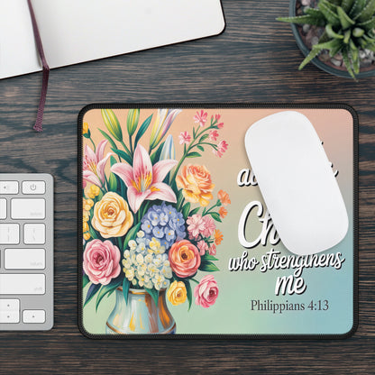Inspirational Floral Gaming Mouse Pad - Philippians 4:13