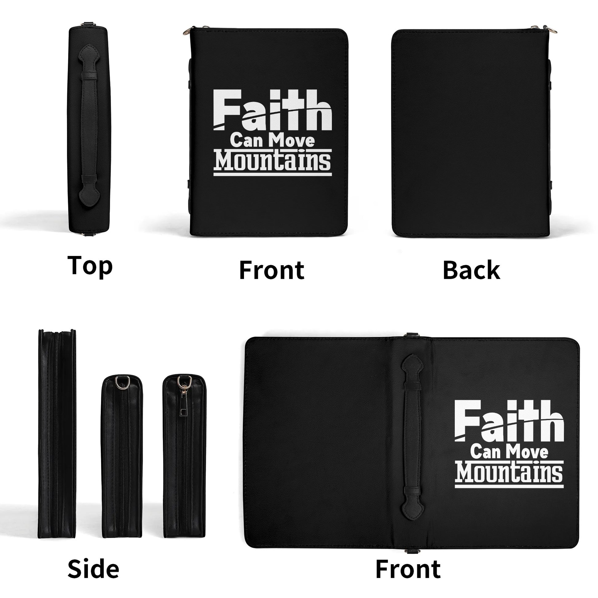 Faith Can Move Mountains PU Leather Christian Bible Cover With Pocket no Strap popcustoms