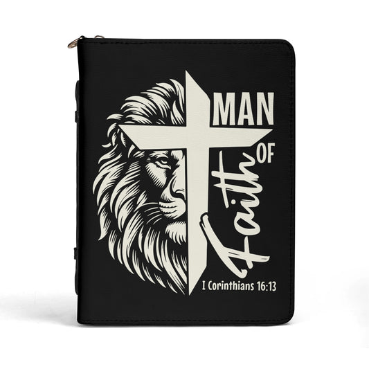 Man Of Faith PU Leather Christian Bible Cover With Pocket no Strap popcustoms