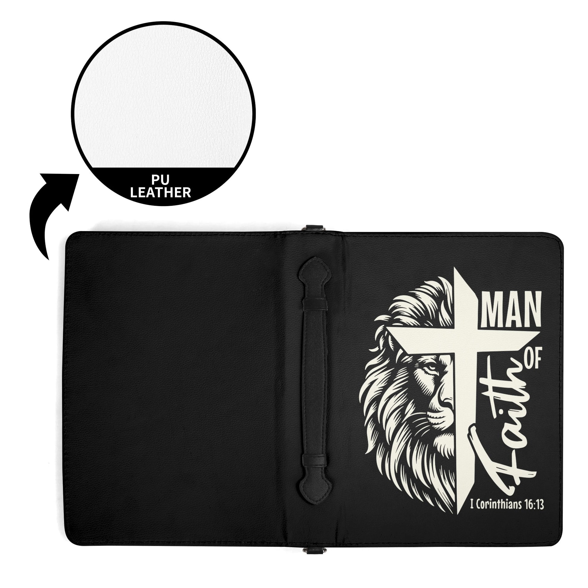 Man Of Faith PU Leather Christian Bible Cover With Pocket no Strap popcustoms