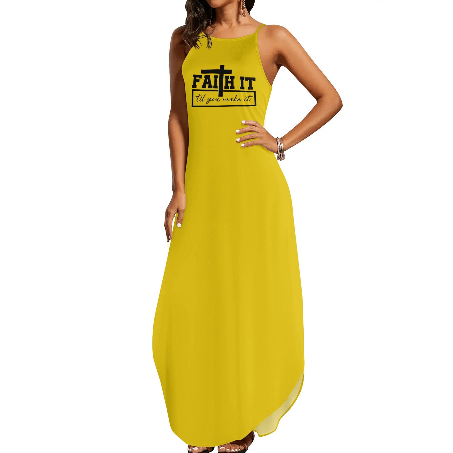 Faith It Til You Make It Womens Christian Elegant Sleeveless Summer Maxi Dress popcustoms