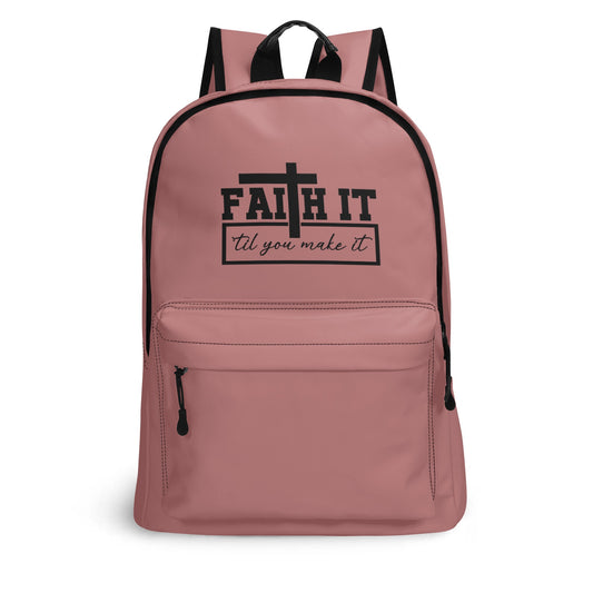 Faith It Til You Make It (PU) Leather School Christian Backpack popcustoms