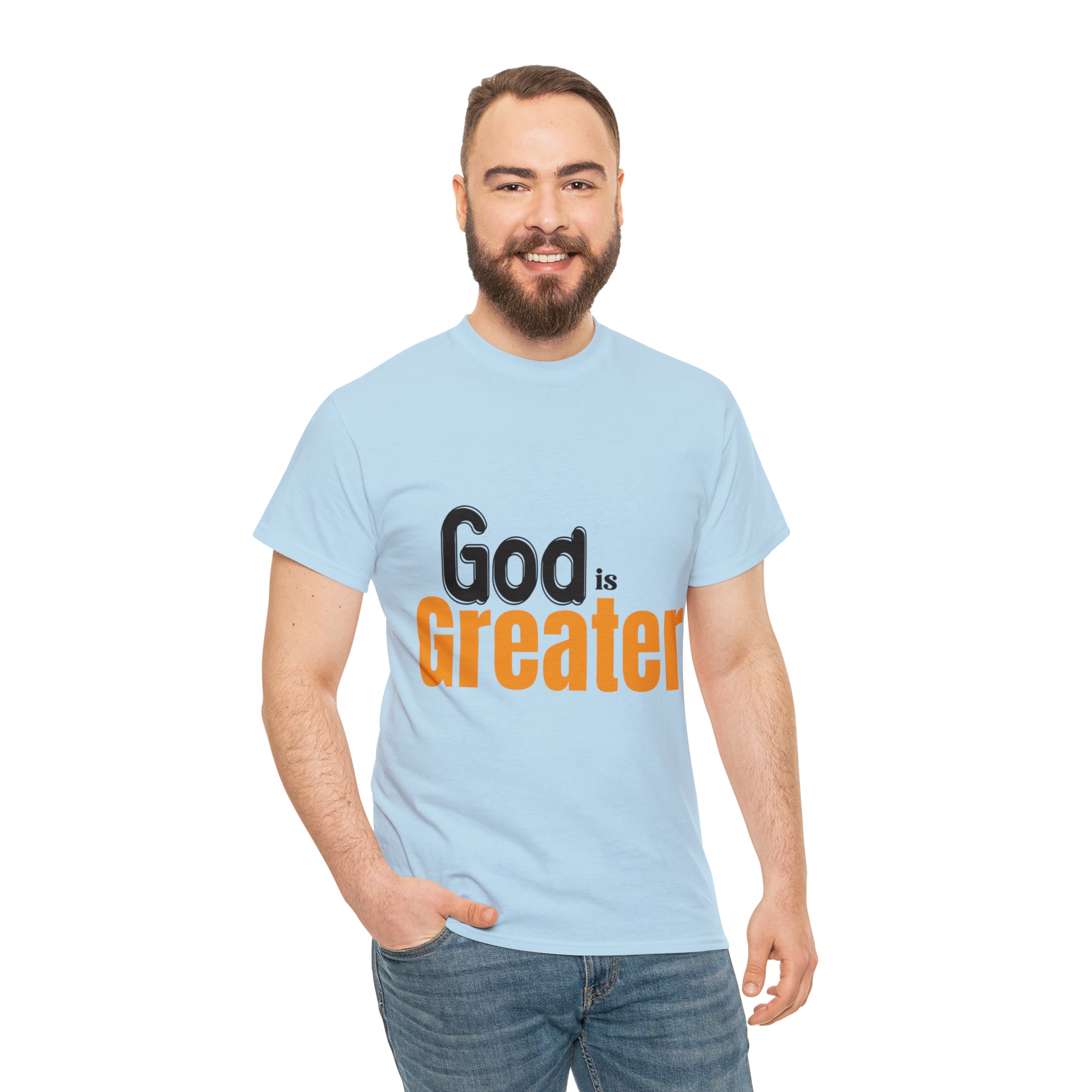 God Is Greater Unisex Heavy Cotton Tee Printify