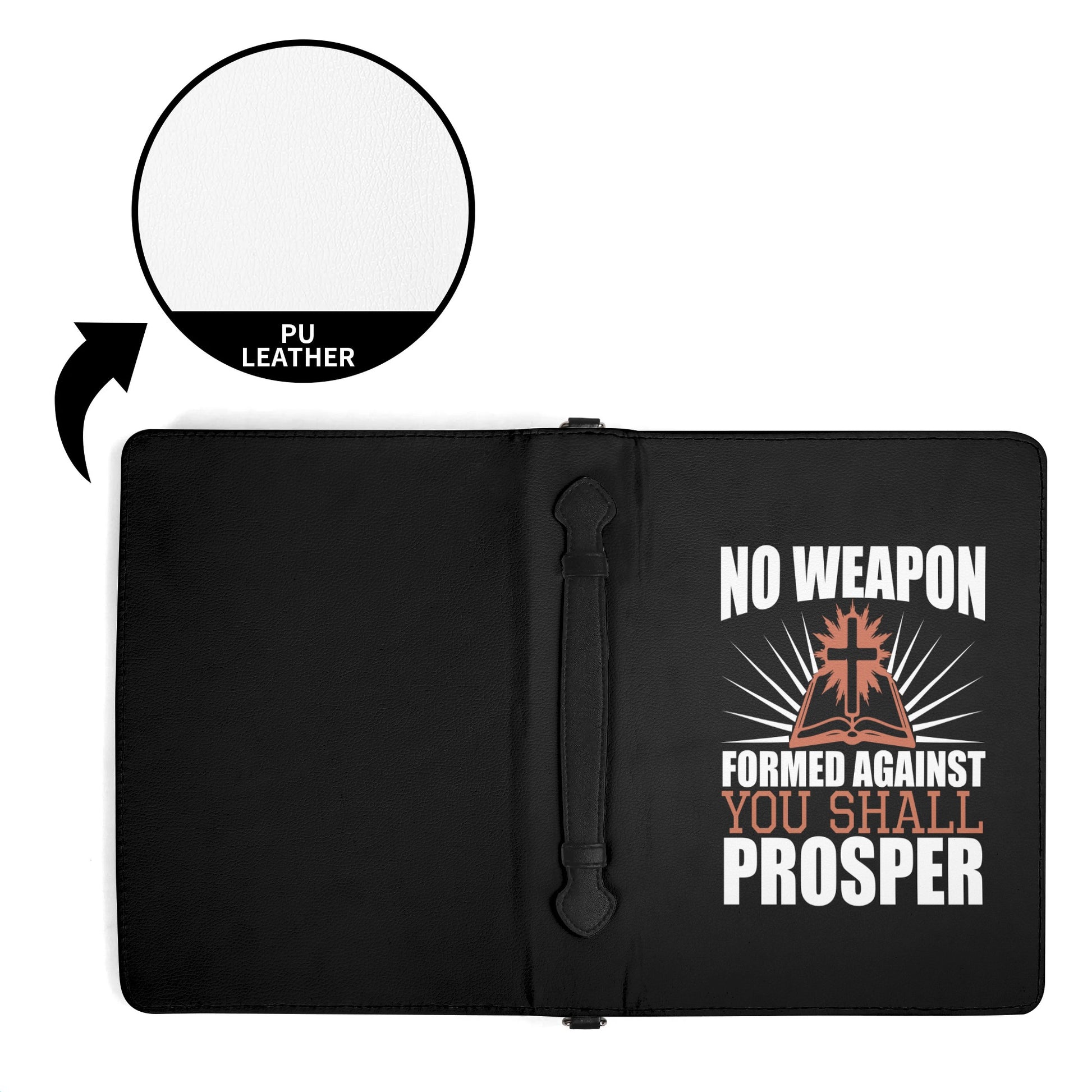 No Weapon Formed Against You Shall Prosper PU Leather Christian Bible Cover With Pocket no Strap popcustoms