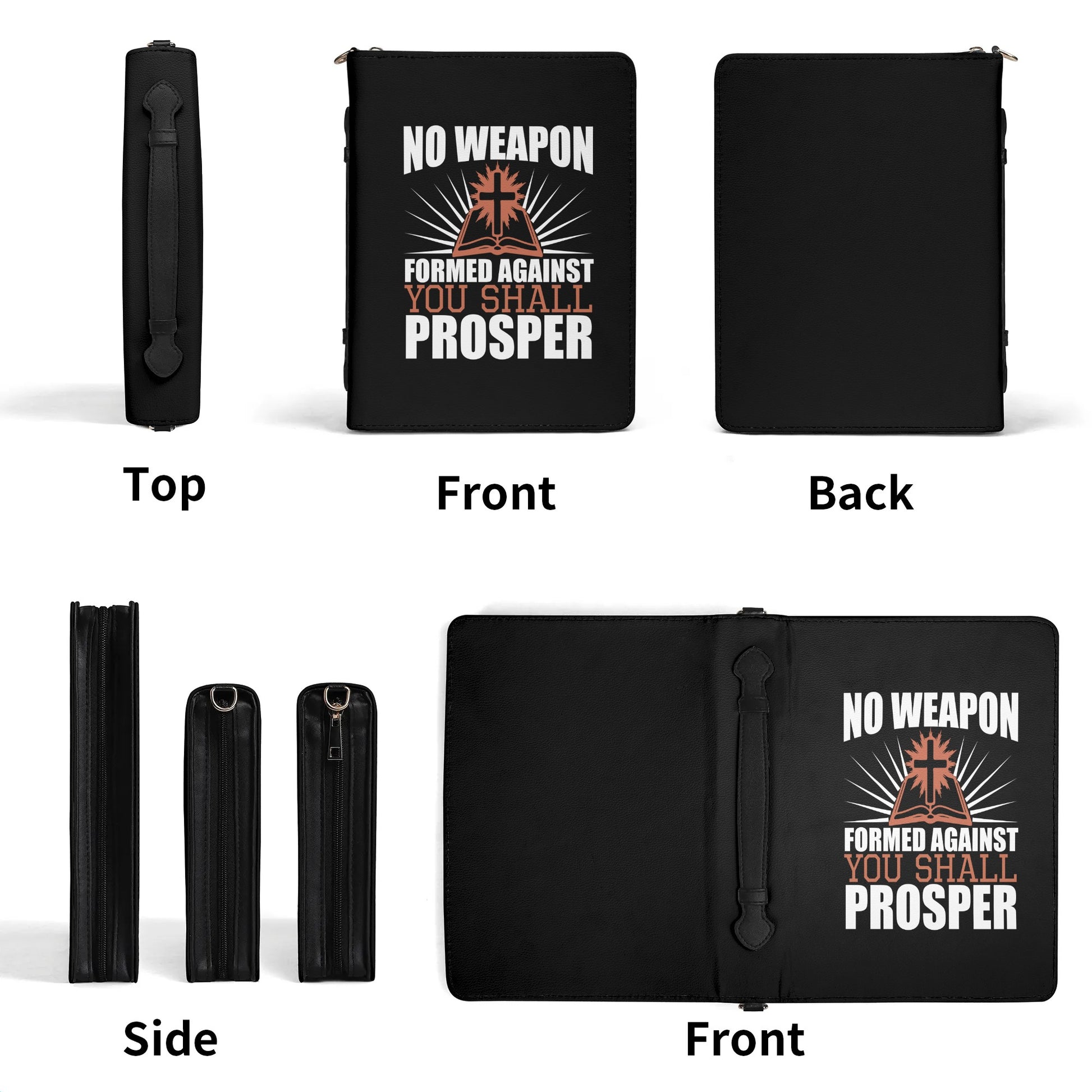 No Weapon Formed Against You Shall Prosper PU Leather Christian Bible Cover With Pocket no Strap popcustoms