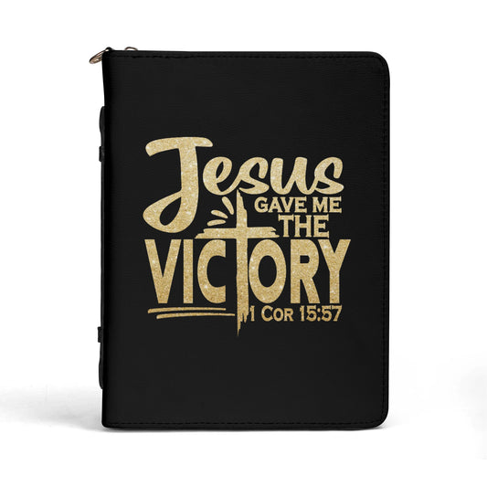 Jesus Gave Me The Victory PU Leather Christian Bible Cover With Pocket no Strap