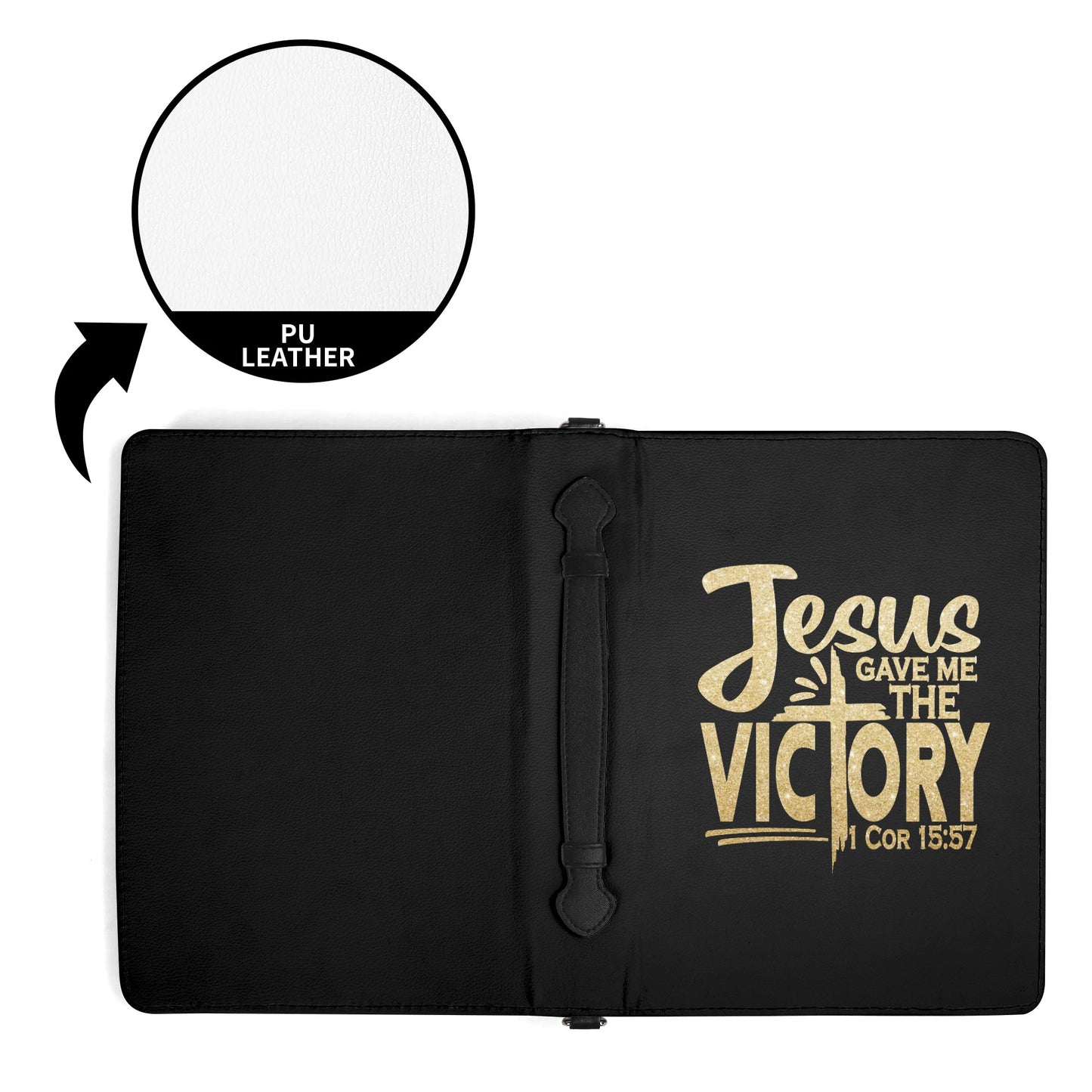 Jesus Gave Me The Victory PU Leather Christian Bible Cover With Pocket no Strap