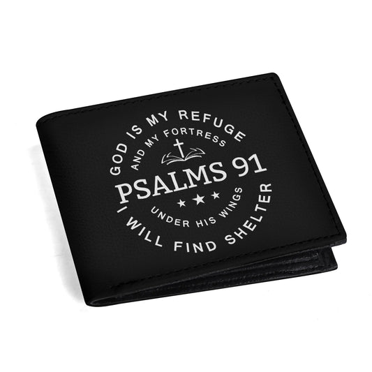 Psalms 91 God Is My Refuge Mens Minimalist PU Leather Christian Wallet