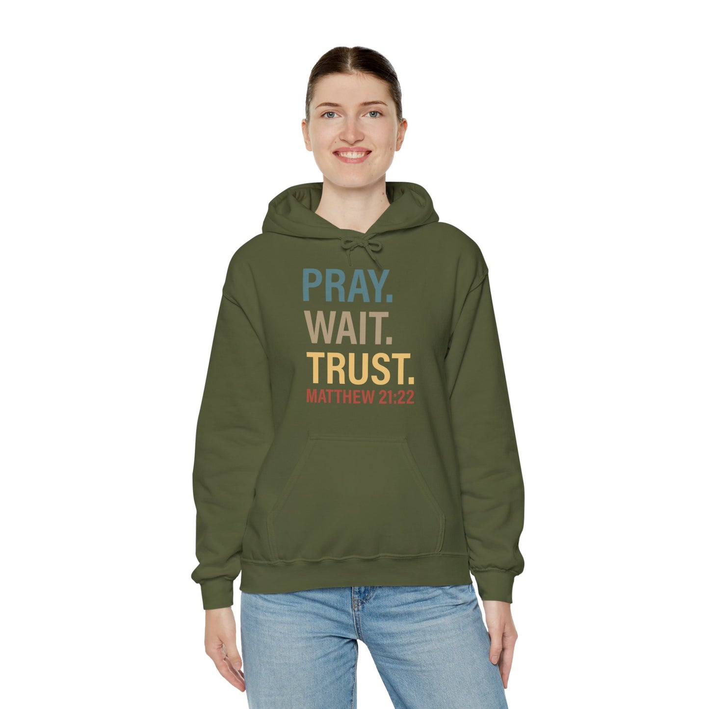 Pray Wait Trust Because Adulting Is Hard Without Jesus Unisex Christian Hooded Pullover Sweatshirt