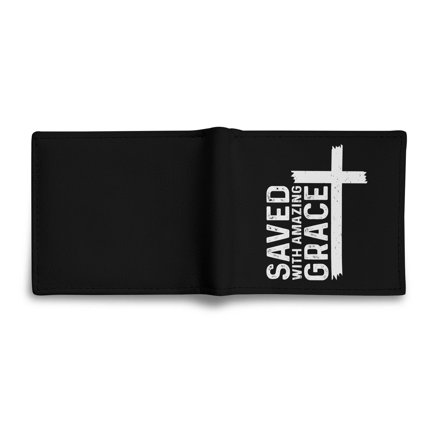 Saved With Amazing Grace Mens Minimalist PU Leather Christian Wallet