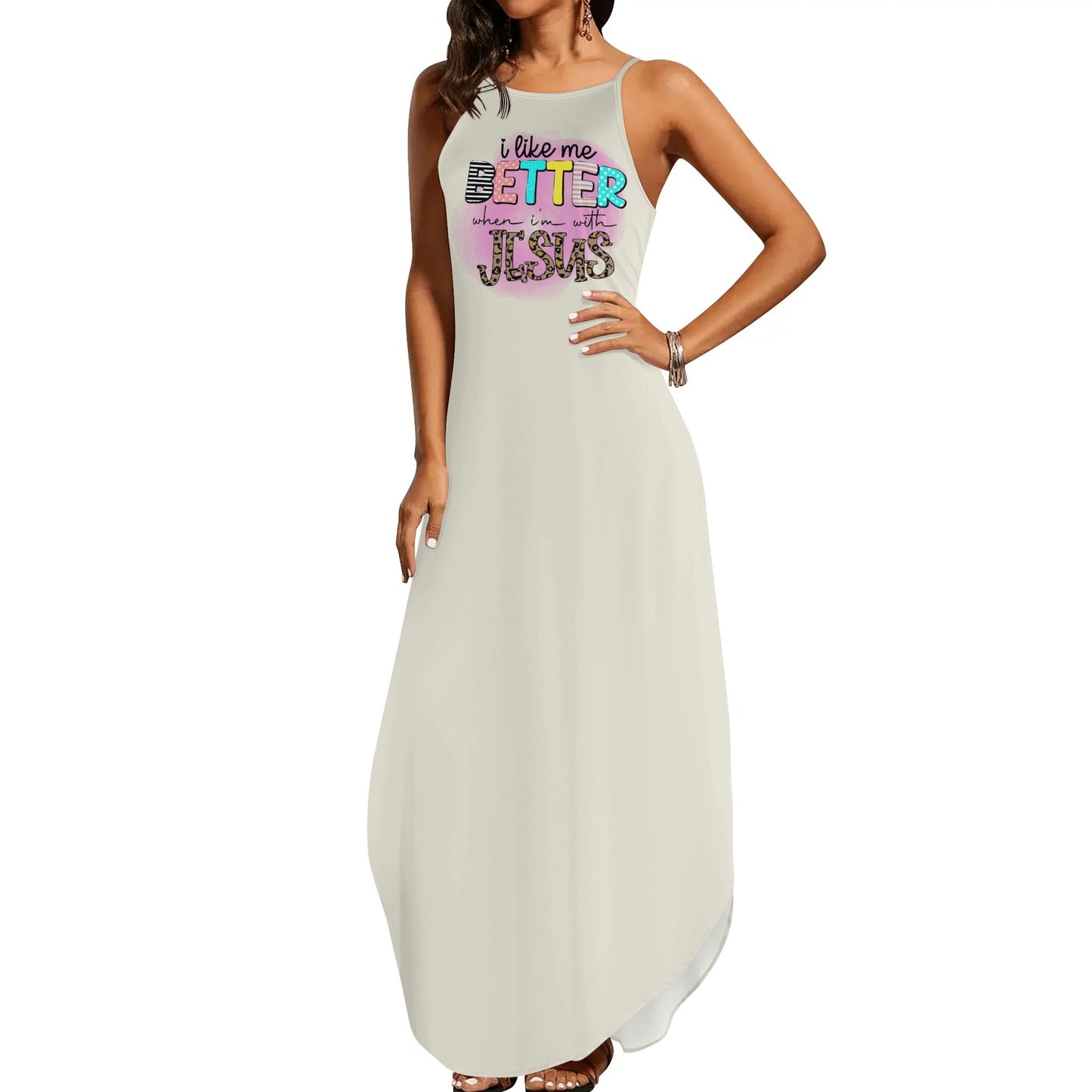 I Like Me Better When Im With Jesus Womens Christian Elegant Sleeveless Summer Maxi Dress