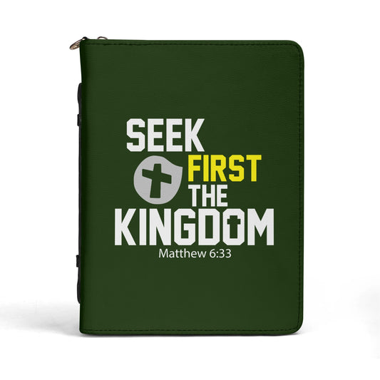 Seek first The Kingdom  PU Leather Christian Bible Cover With Pocket no Strap