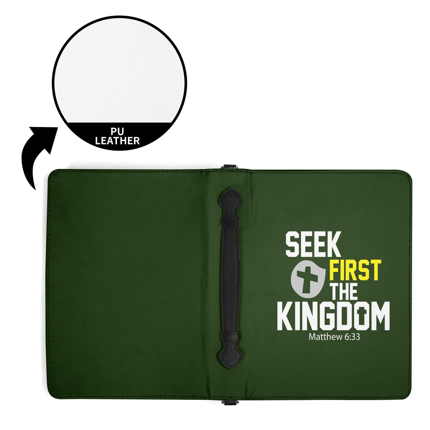 Seek first The Kingdom  PU Leather Christian Bible Cover With Pocket no Strap