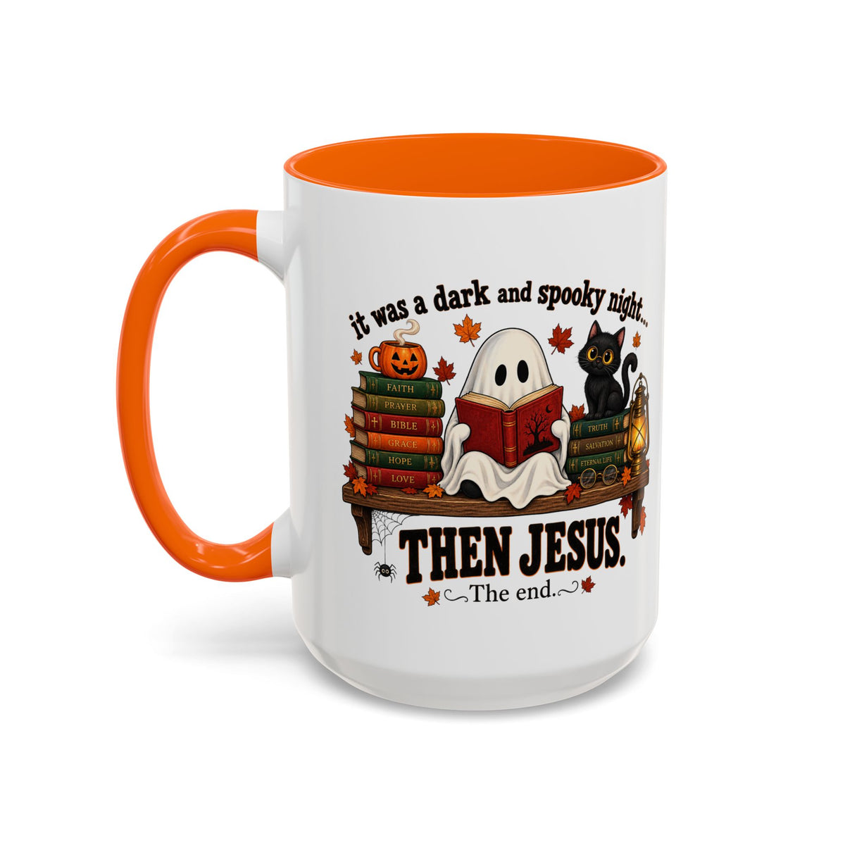 Halloween Christian Coffee Mug — “It Was a Dark and Spooky Night… Then Jesus” Accent Mug
