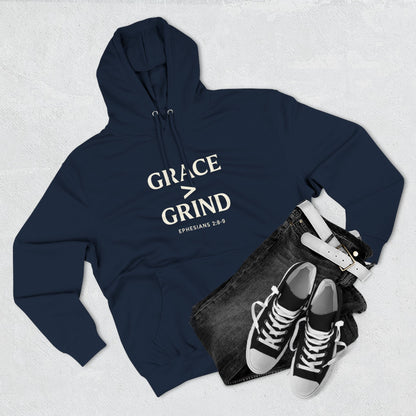 Grace > Grind Unisex Christian Hooded Sweatshirt - Inspirational Fleece Pullover Hoodie for Motivation, Perfect for Gifts, Casual Wear, Fitness, Spirituality - ClaimedbyGodDesigns