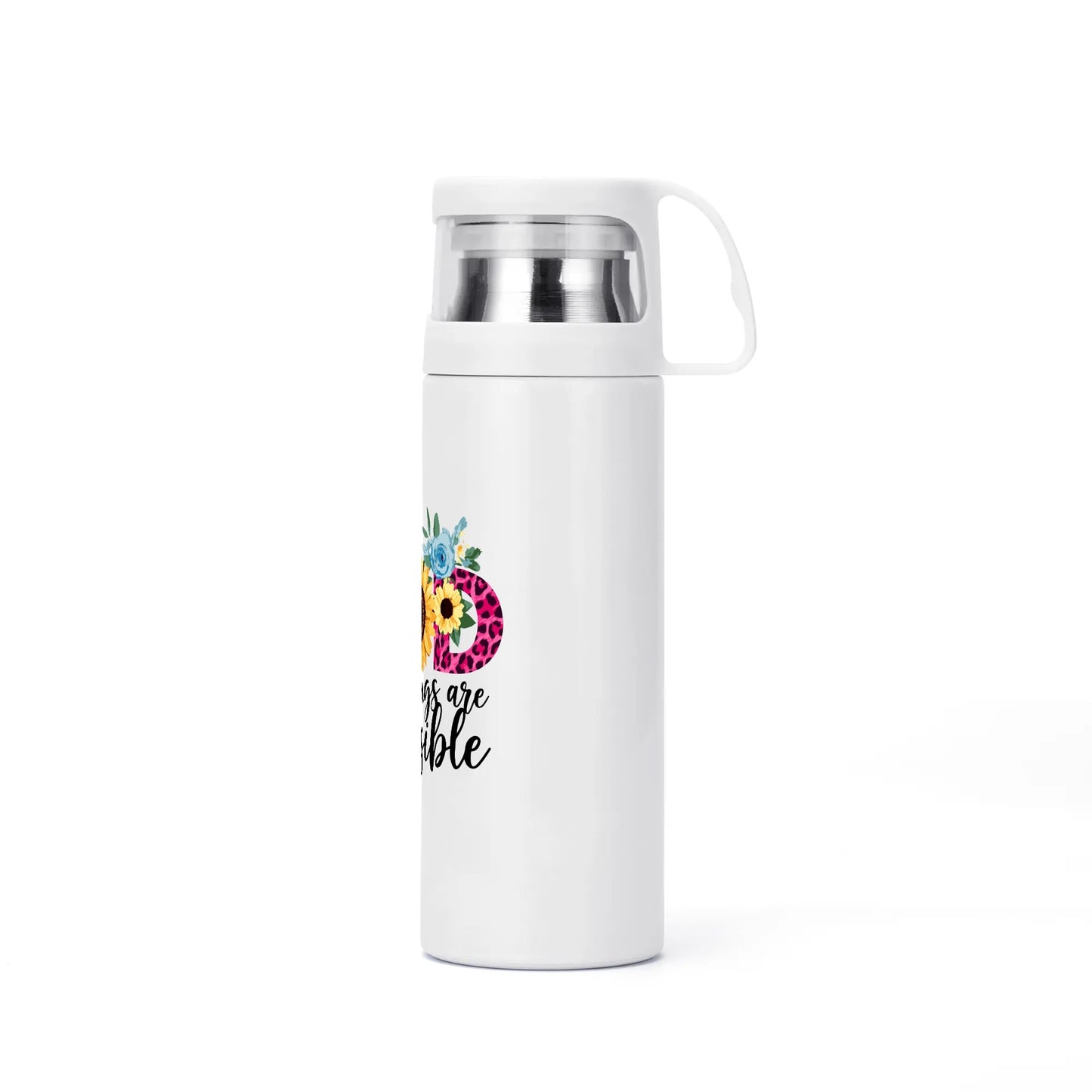 With God All Things Are Possible Christian Vacuum water Bottle with Cup