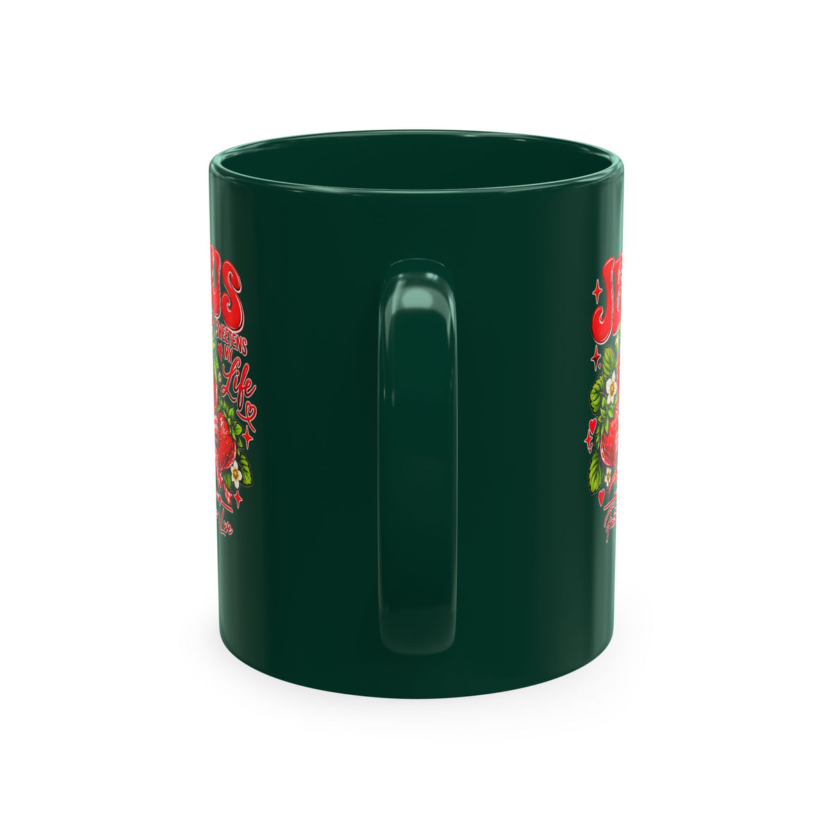 Ceramic Mug — "Jesus Sweetens My Life" Strawberry Faith Coffee Cup