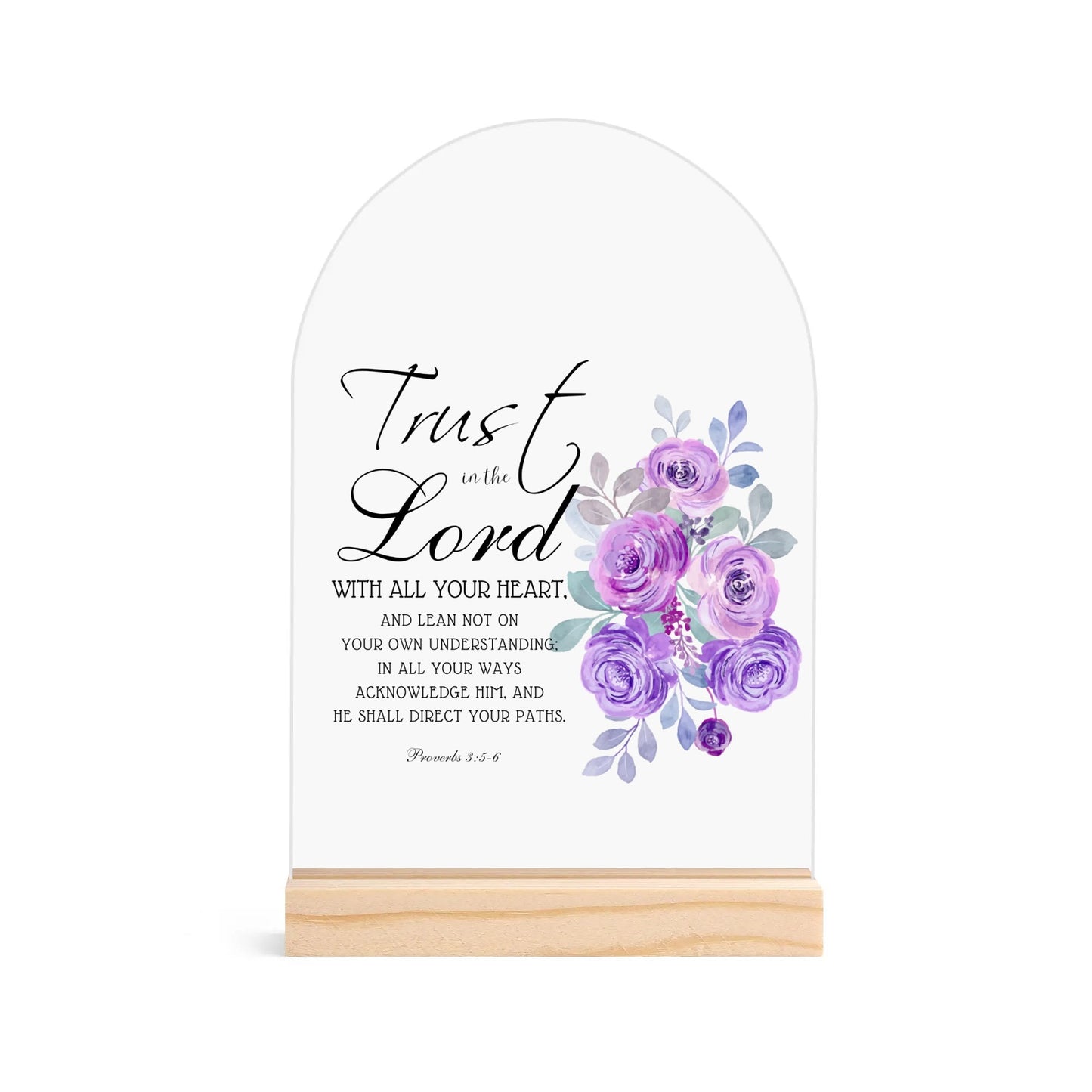 Proverbs 3:5-6 Trust In The Lord With All Your Heart Christian Lightweight Acrylic Night Light Sign Table with Wood Stand Christian Gift Idea