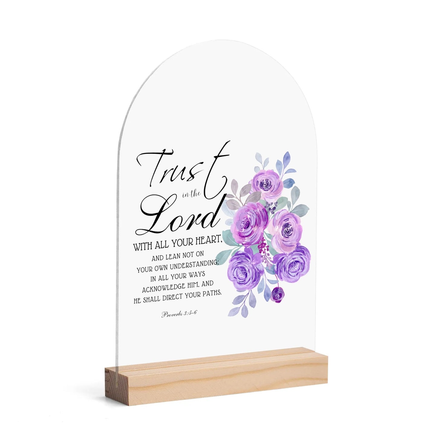 Proverbs 3:5-6 Trust In The Lord With All Your Heart Christian Lightweight Acrylic Night Light Sign Table with Wood Stand Christian Gift Idea