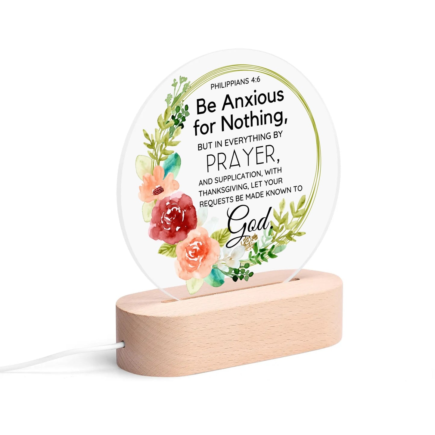 Philippians 4:6 Be Anxious For Nothing Christian Acrylic Round Lamp Night Light Christian Gift Idea