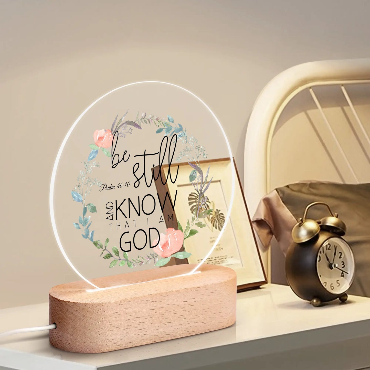 Psalm 46:10 Be Still And Know That I Am God Christian Acrylic Round Lamp Night Light Christian Gift Idea