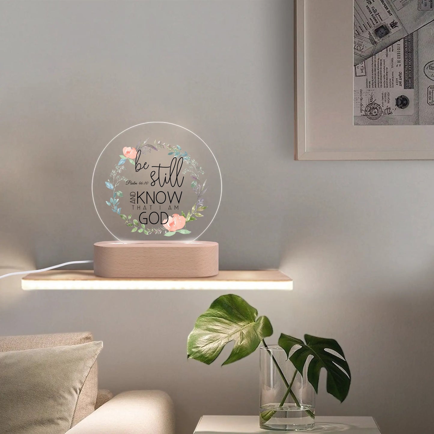 Psalm 46:10 Be Still And Know That I Am God Christian Acrylic Round Lamp Night Light Christian Gift Idea