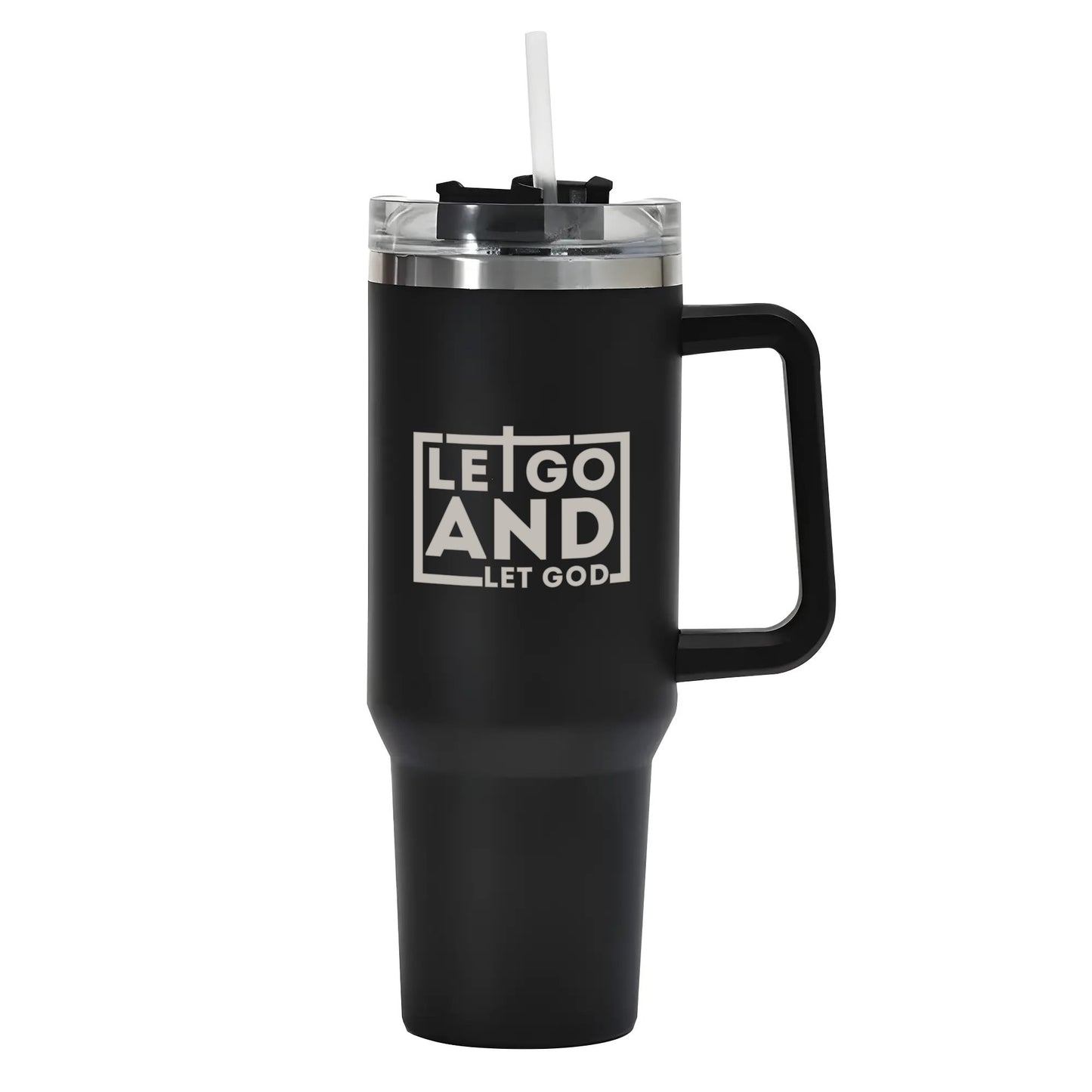 Let Go And Let God 40oz Stainless Steel Christian Tumbler Travel Mug with Handle and Straw for Cup Holder