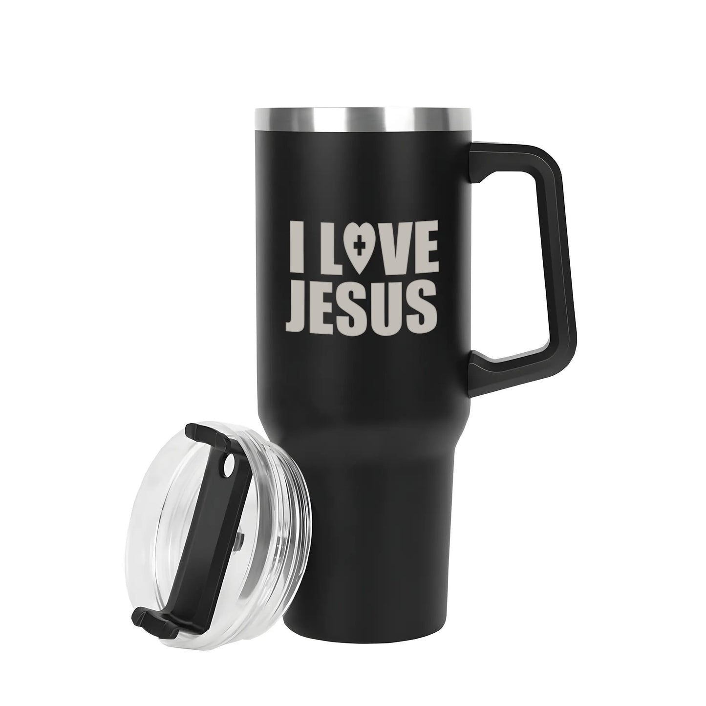 I Love Jesus 40oz Stainless Steel Christian Tumbler Travel Mug with Handle and Straw for Cup Holder