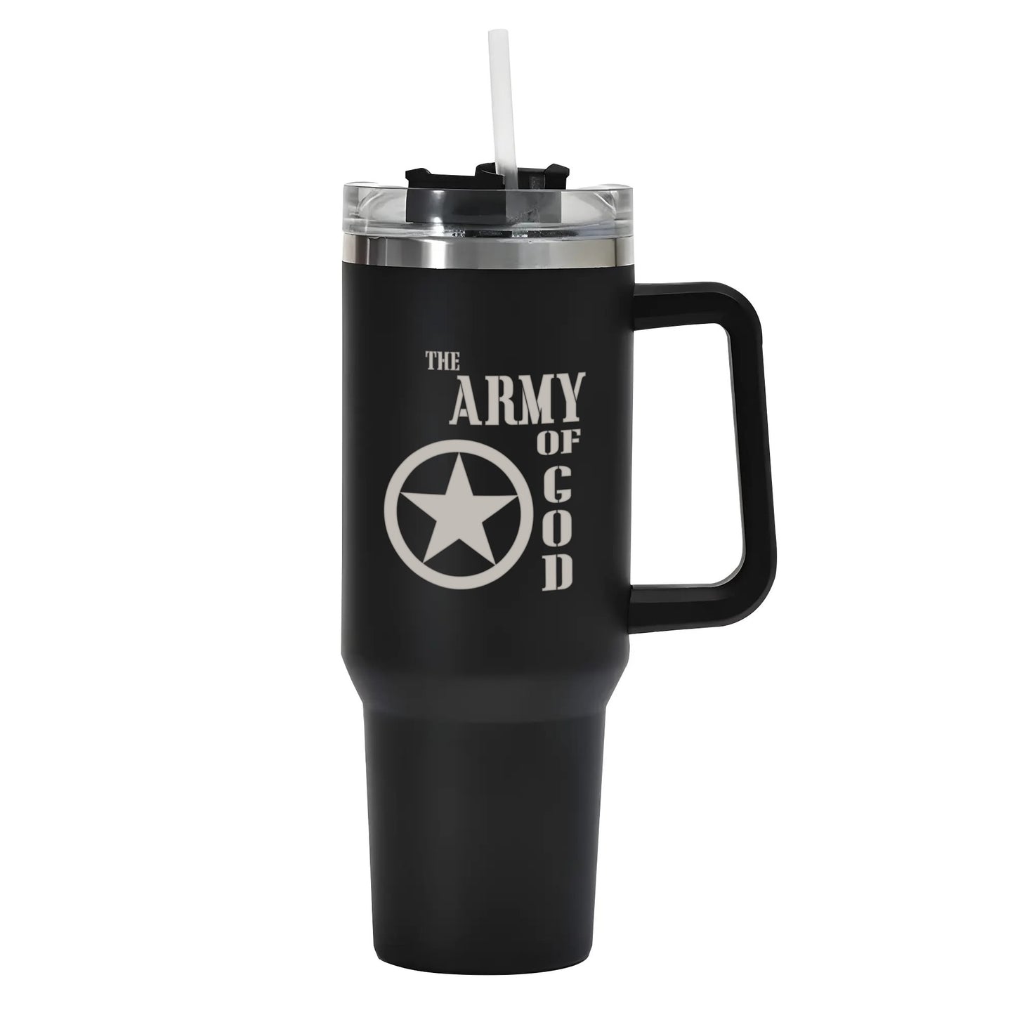 The Army Of God 40oz Stainless Steel Christian Tumbler Travel Mug with Handle and Straw for Cup Holder