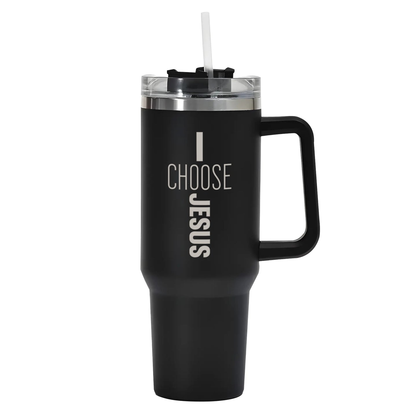 I Choose Jesus 40oz Stainless Steel Christian Tumbler Travel Mug with Handle and Straw for Cup Holder