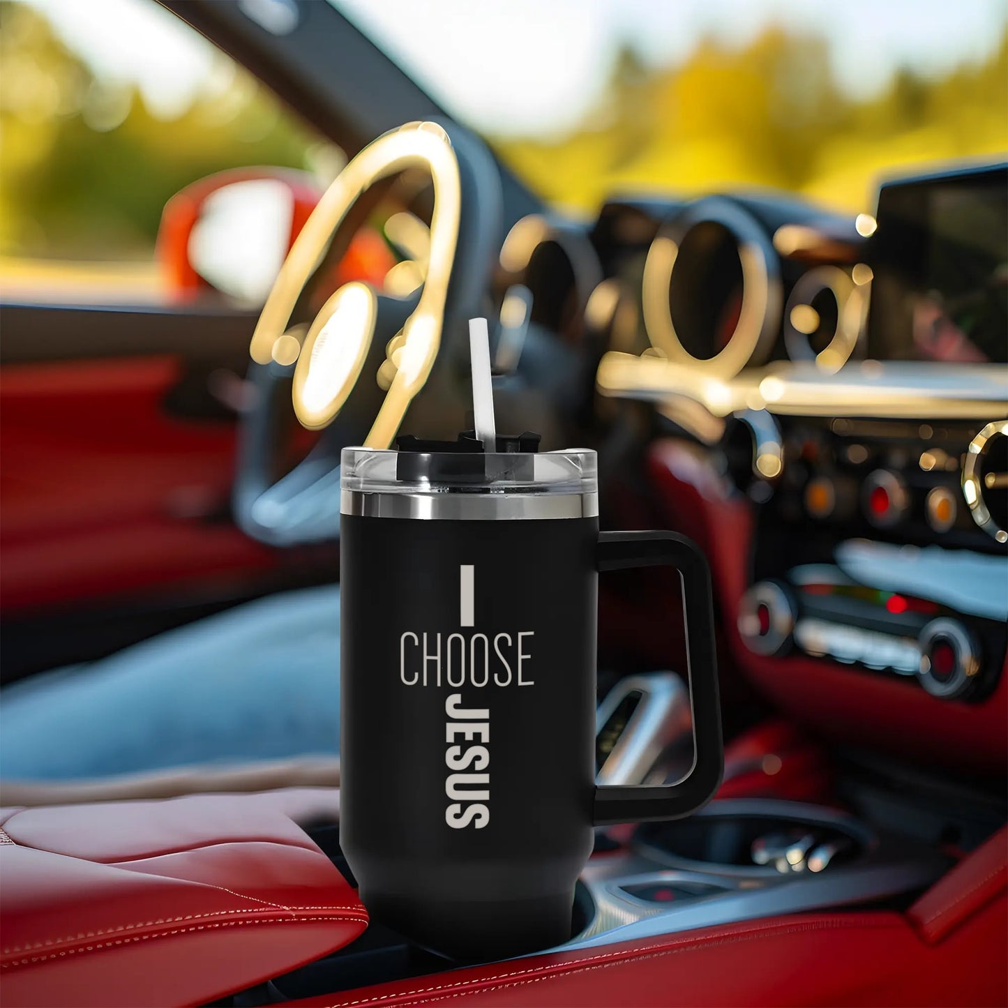 I Choose Jesus 40oz Stainless Steel Christian Tumbler Travel Mug with Handle and Straw for Cup Holder