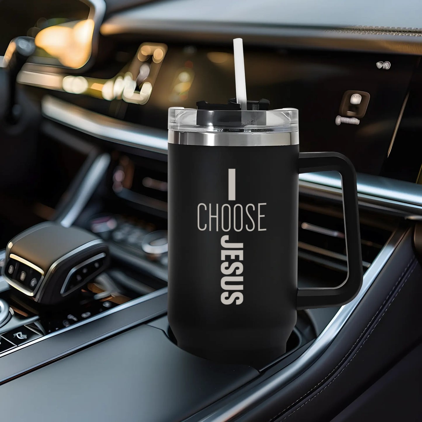 I Choose Jesus 40oz Stainless Steel Christian Tumbler Travel Mug with Handle and Straw for Cup Holder