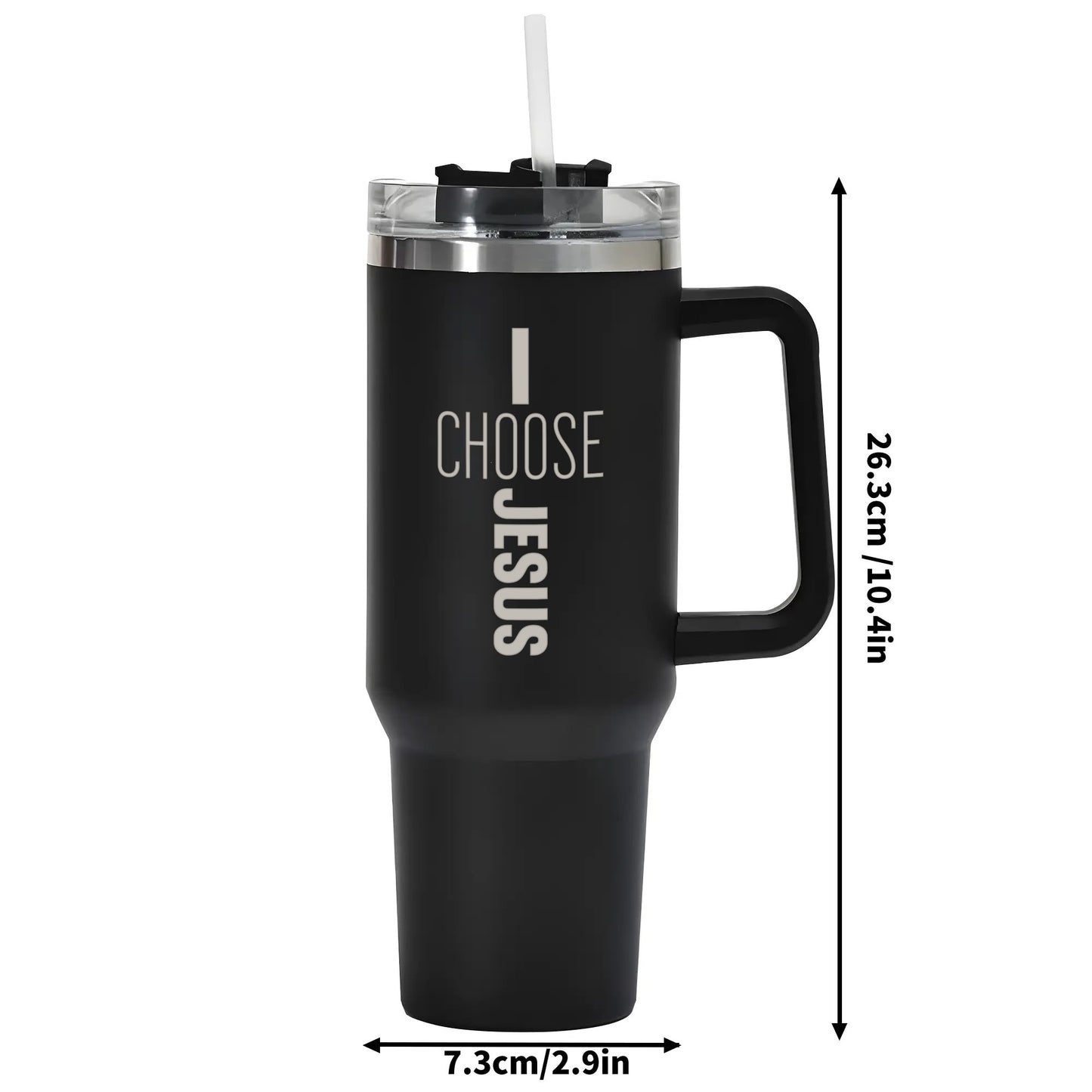 I Choose Jesus 40oz Stainless Steel Christian Tumbler Travel Mug with Handle and Straw for Cup Holder