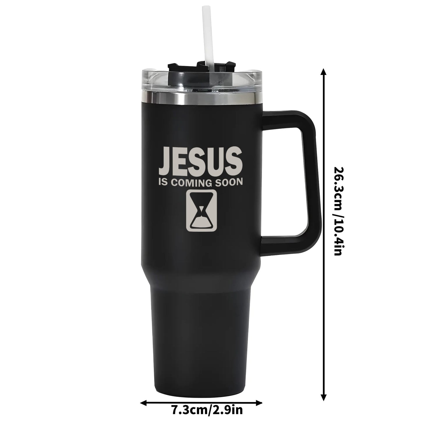 Jesus Is Coming Soon 40oz Stainless Steel Christian Tumbler Travel Mug with Handle and Straw for Cup Holder