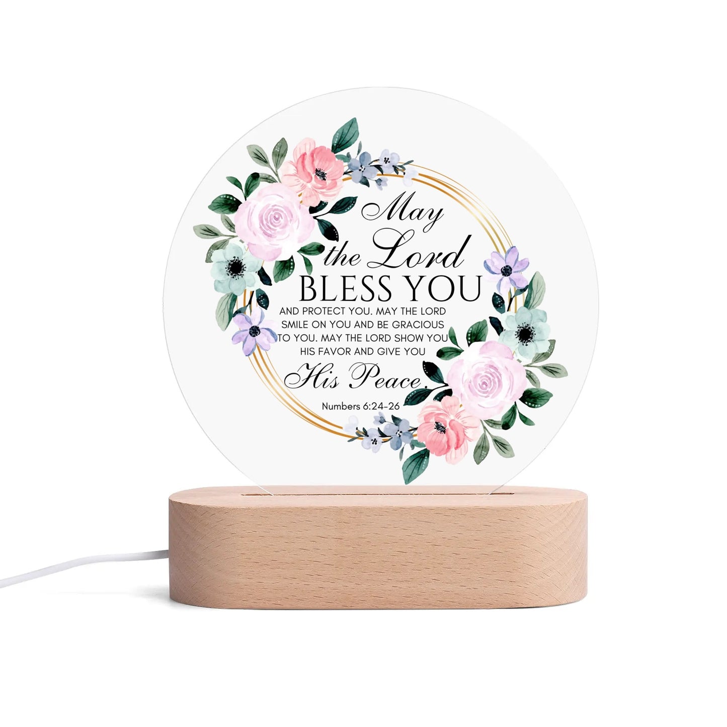 Numbers 6:24-26 May The Lord Bless You Christian Acrylic Round Lamp Night Light Christian Gift Idea