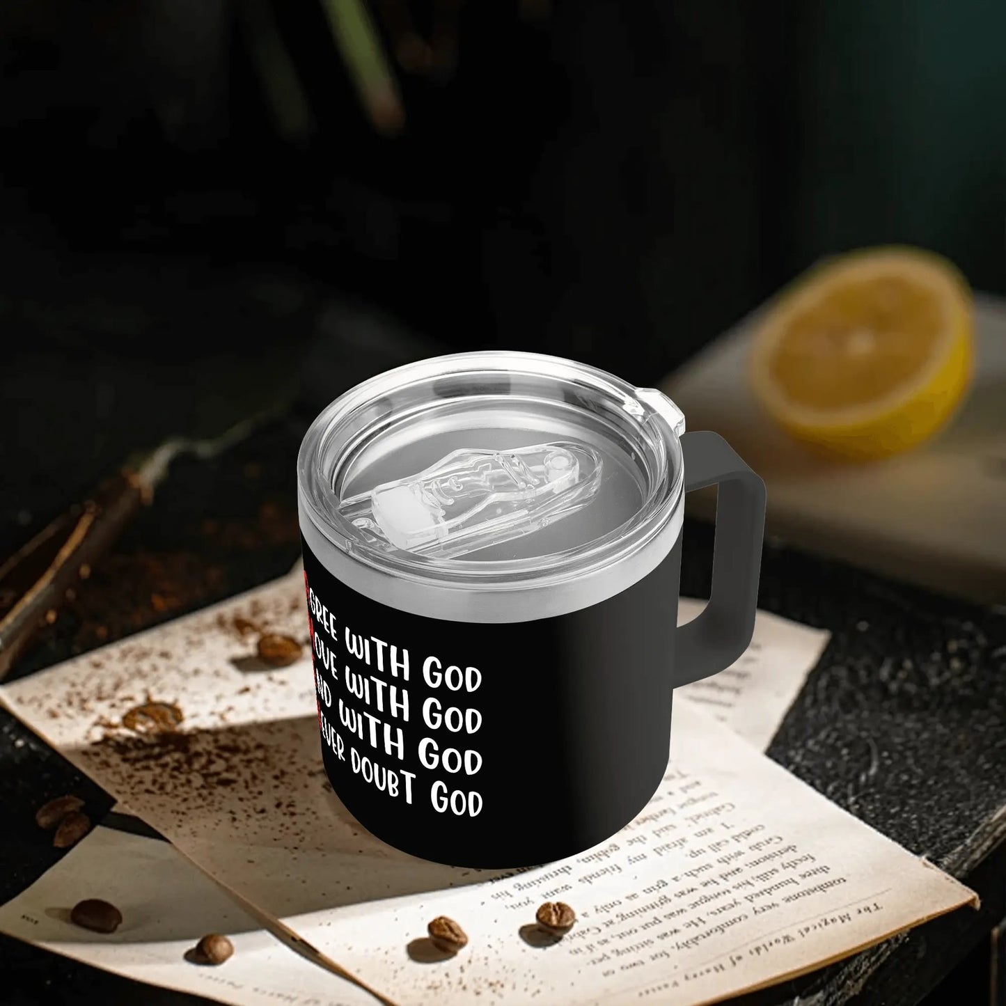 AMEN Agree Move End With God Never Doubt God 14oz Stainless Steel Christian Coffee Mug Cup with Lid and Handle