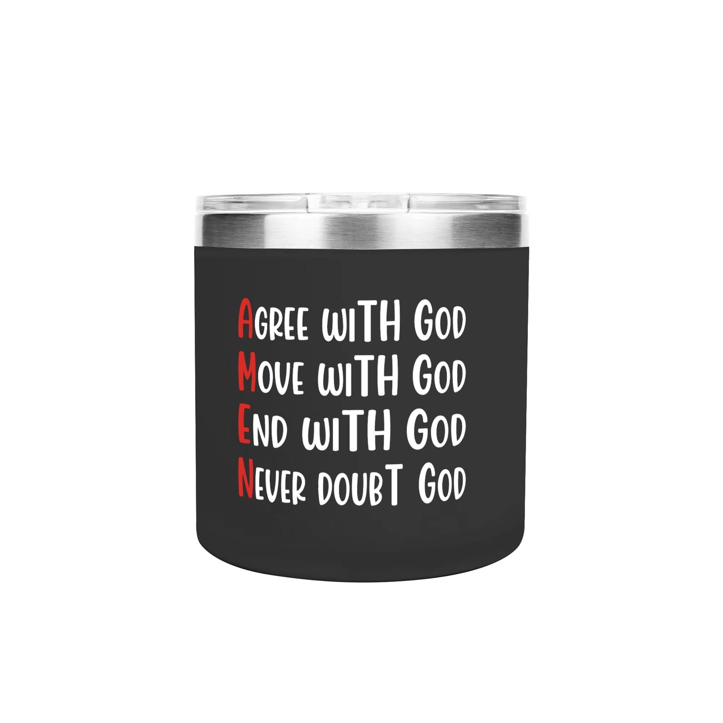 AMEN Agree Move End With God Never Doubt God 14oz Stainless Steel Christian Coffee Mug Cup with Lid and Handle